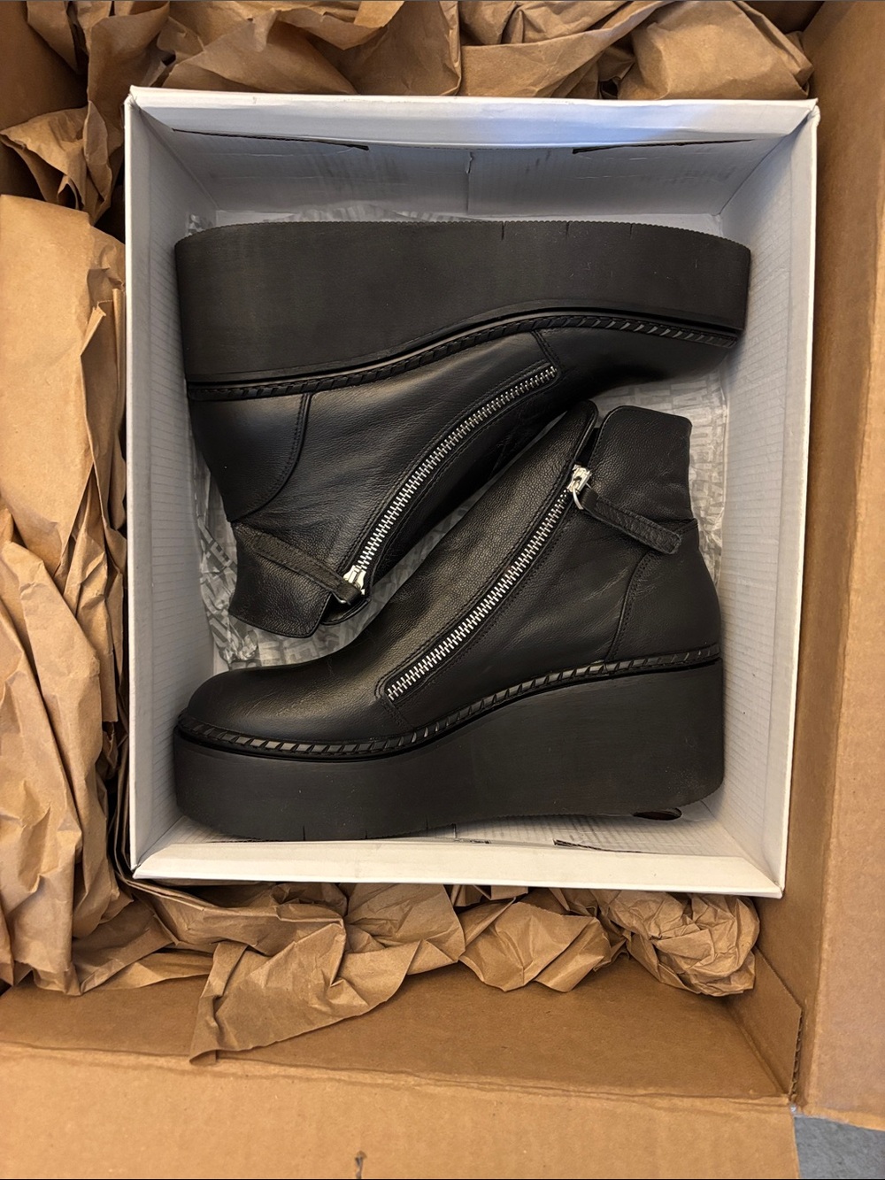 NEW STEVE MADDEN WOMENS LEATHER PLATFORM DOUBLE ZIP BOOTS